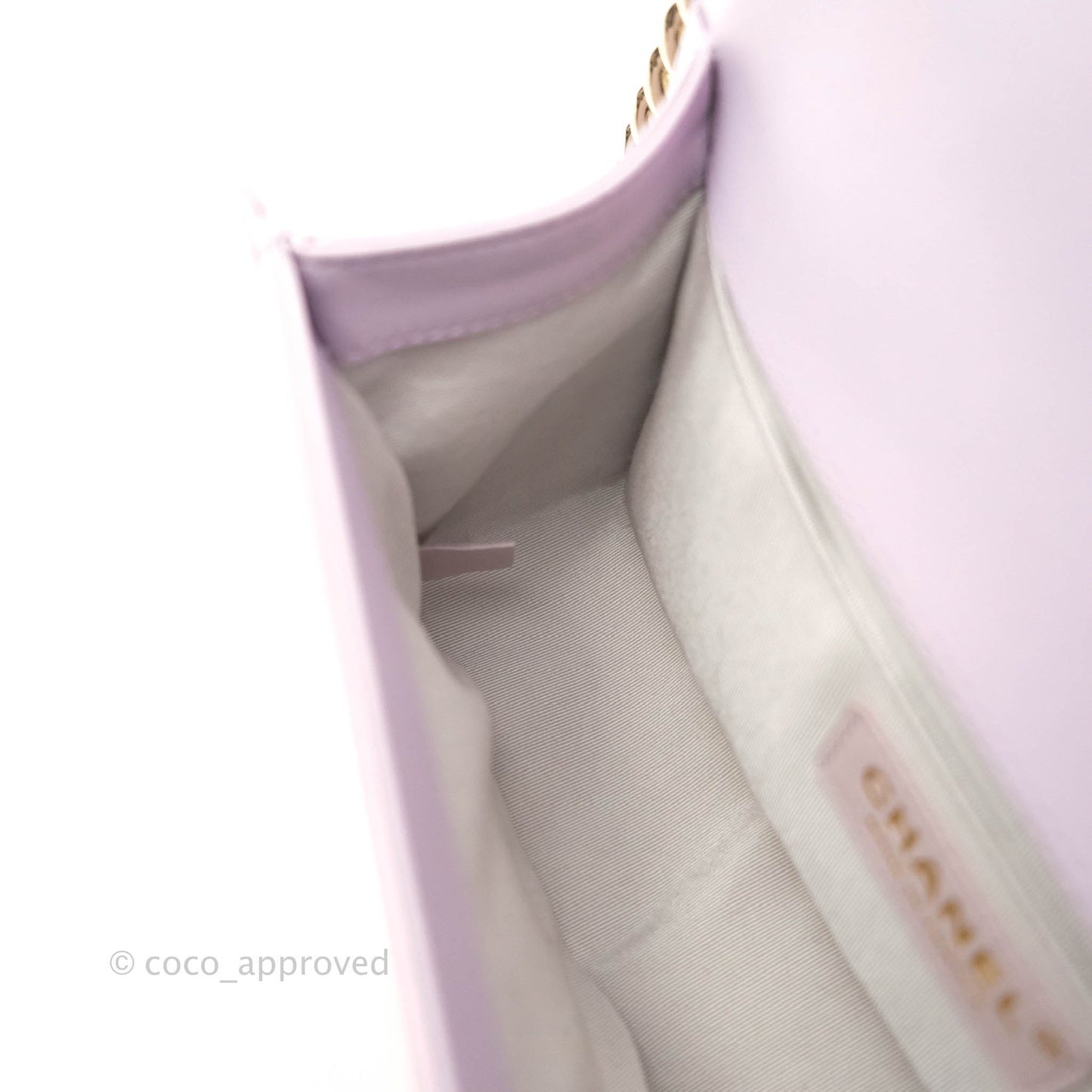 Chanel Quilted Medium Boy Iridescent Lilac Calfskin Light Gold Hardware