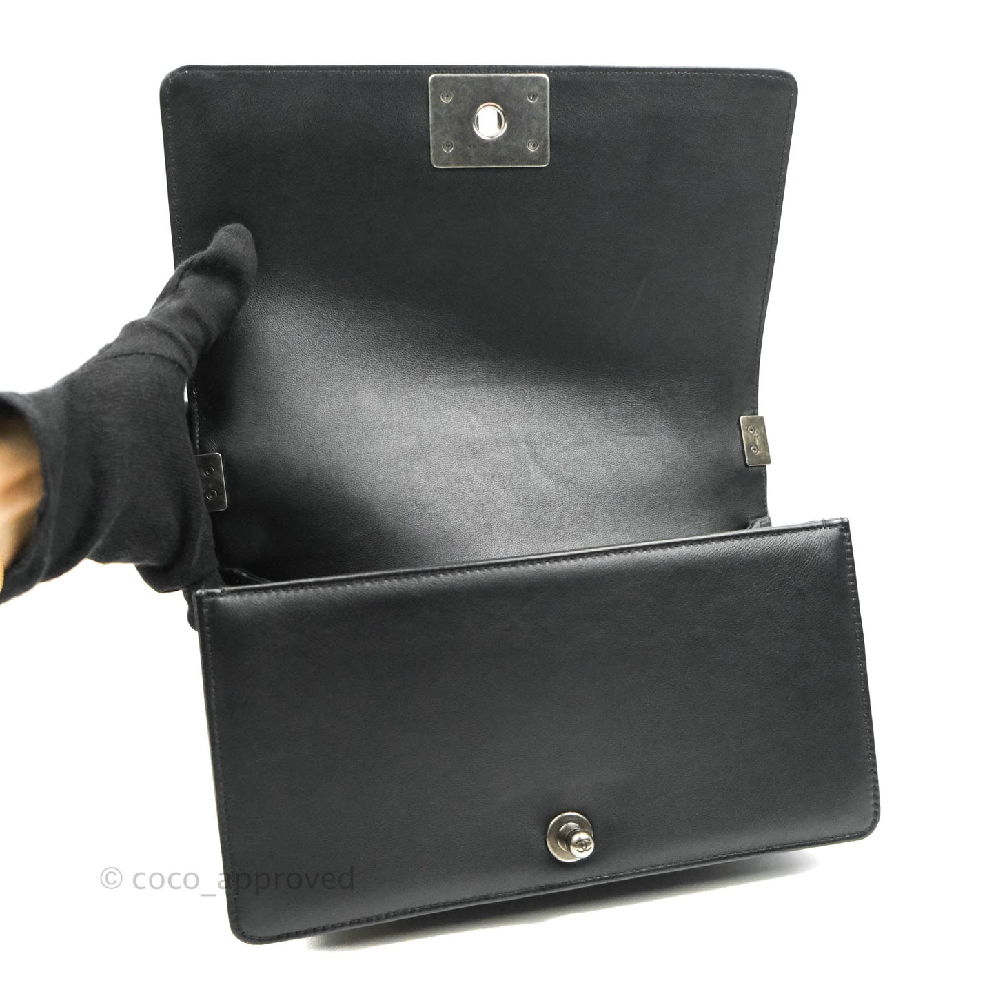Chanel Quilted Medium Black Calfskin Boy Flap Ruthenium Hardware