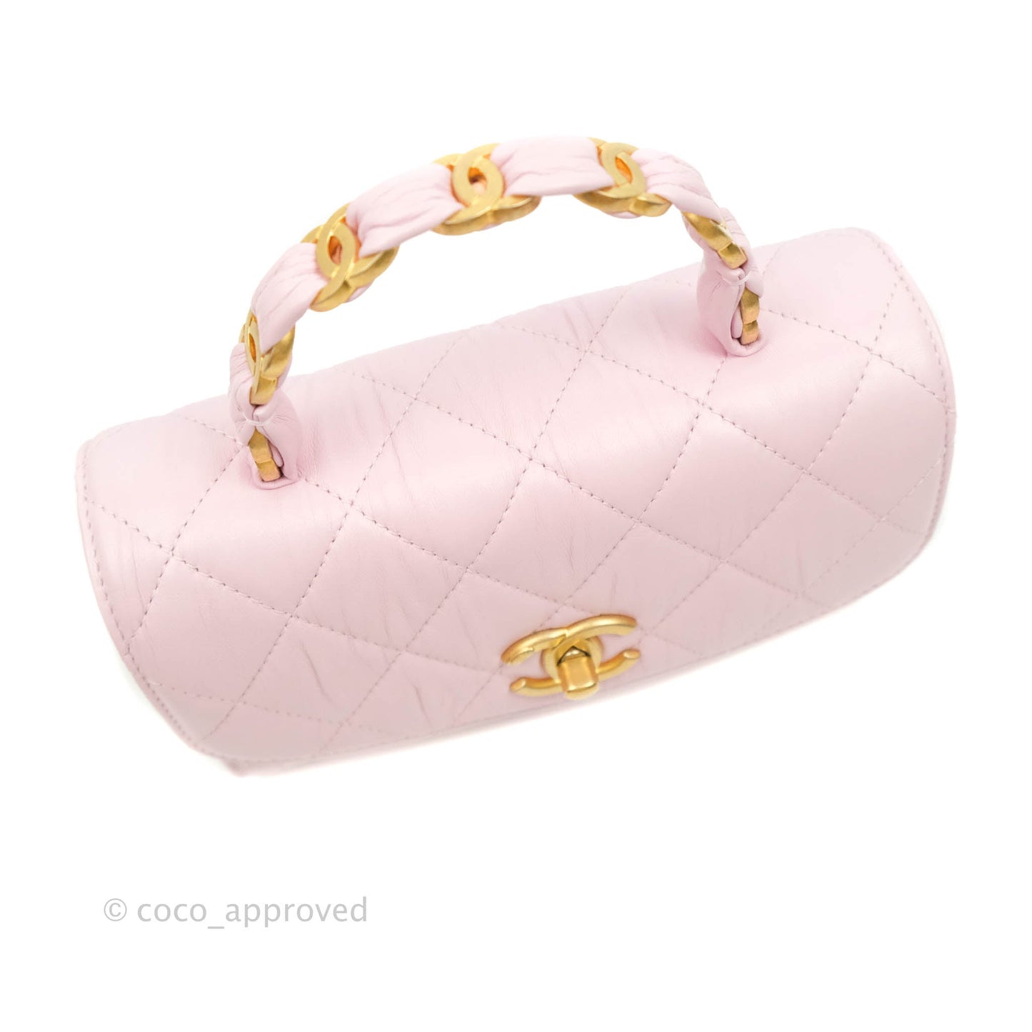 Chanel Mini Flap Bag with Top Handle Pink Crumpled Lambskin Aged Gold Hardware