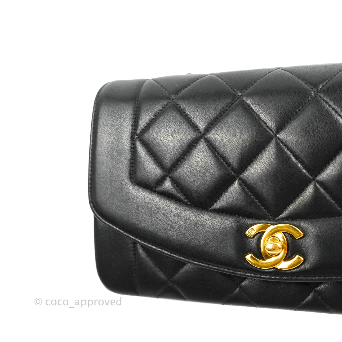 Chanel Vintage Small Quilted Classic Diana Flap Bag Black Lambskin 24K Gold Hardware