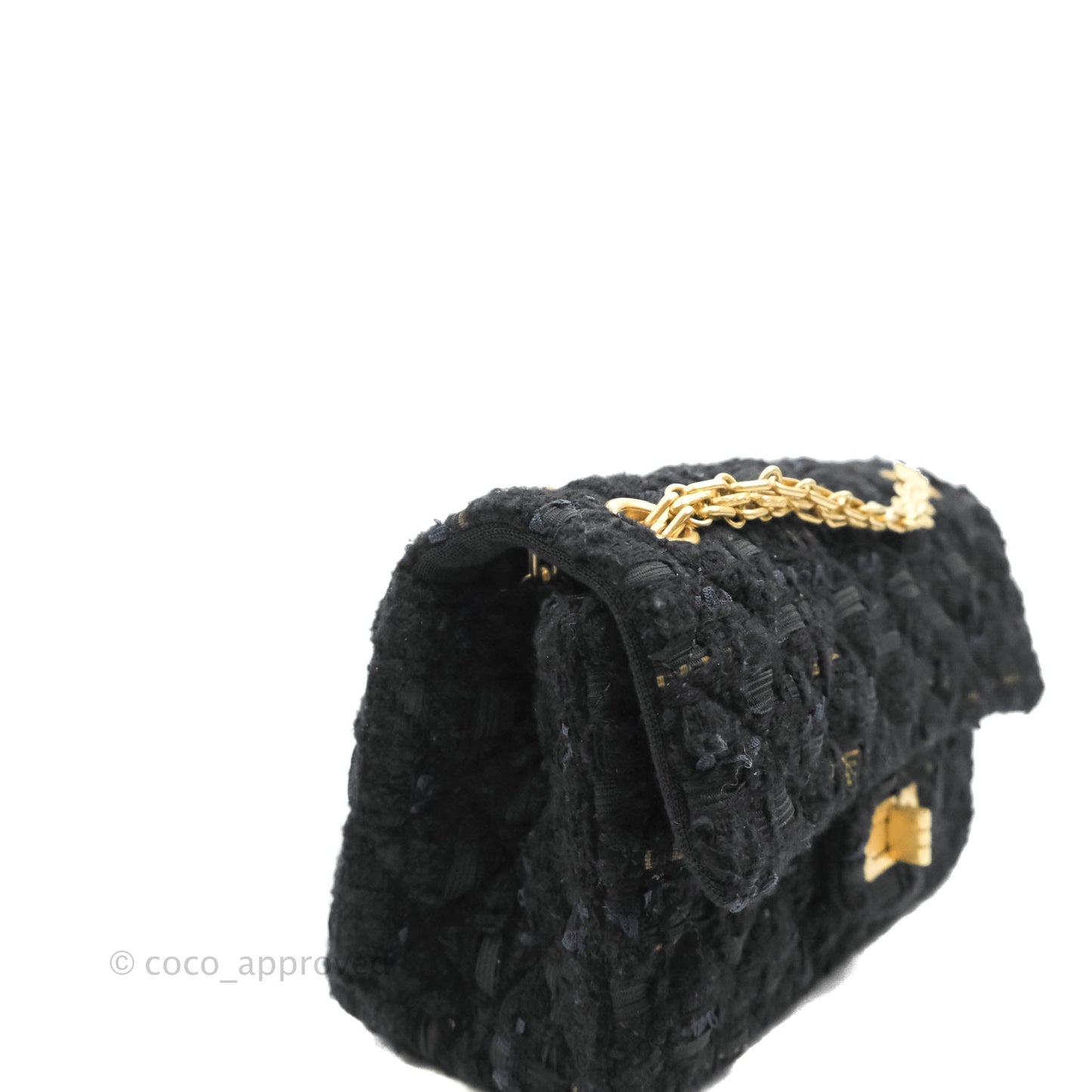 Chanel Mini Reissue 224 Tweed Black Aged Gold Hardware