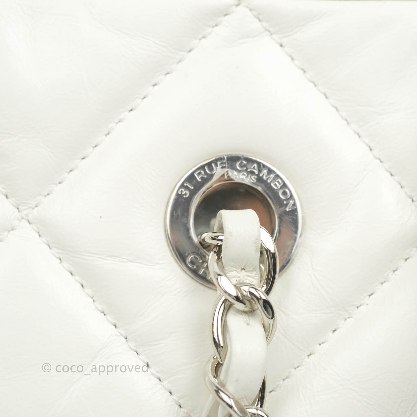 Chanel Calfskin Small Bowling Bag White Silver Hardware