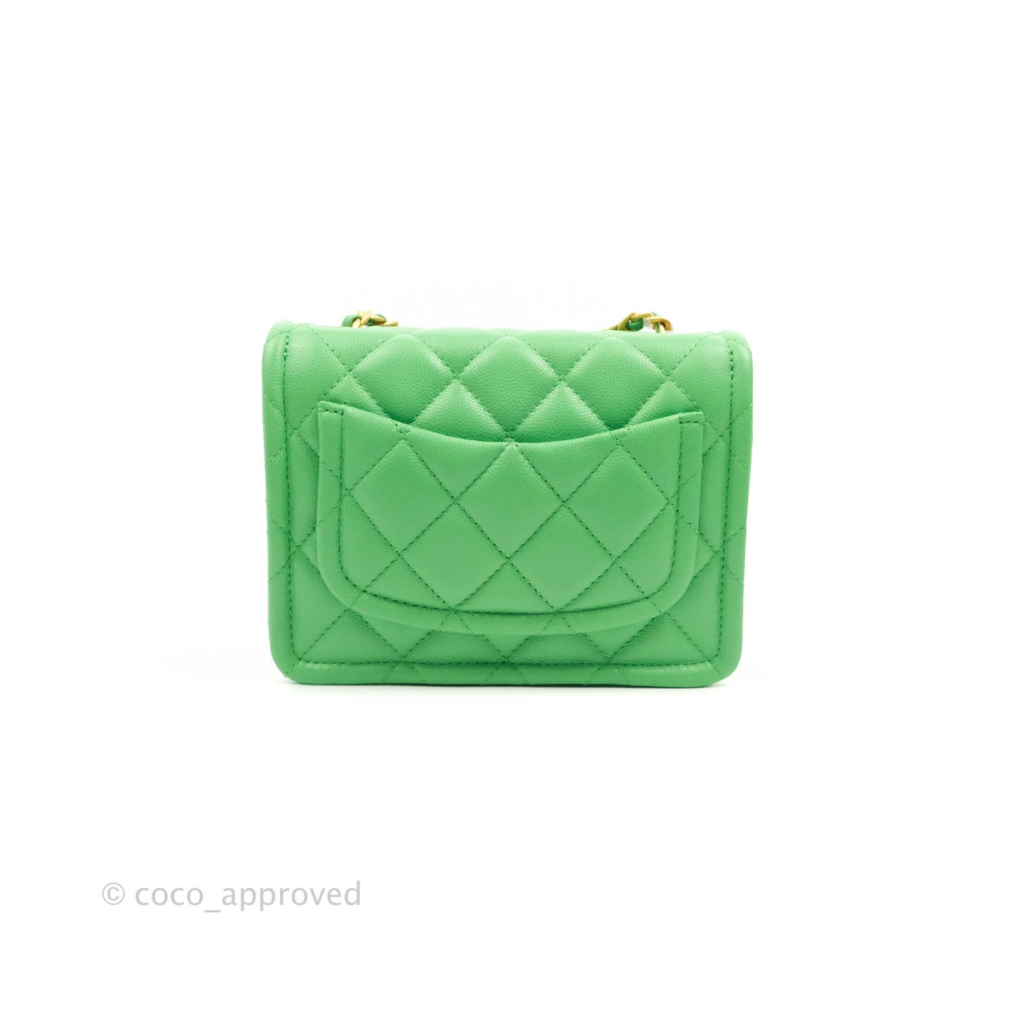 Chanel Mini Square Sweet Quilted Flap Green Caviar Aged Gold Hardware 21P