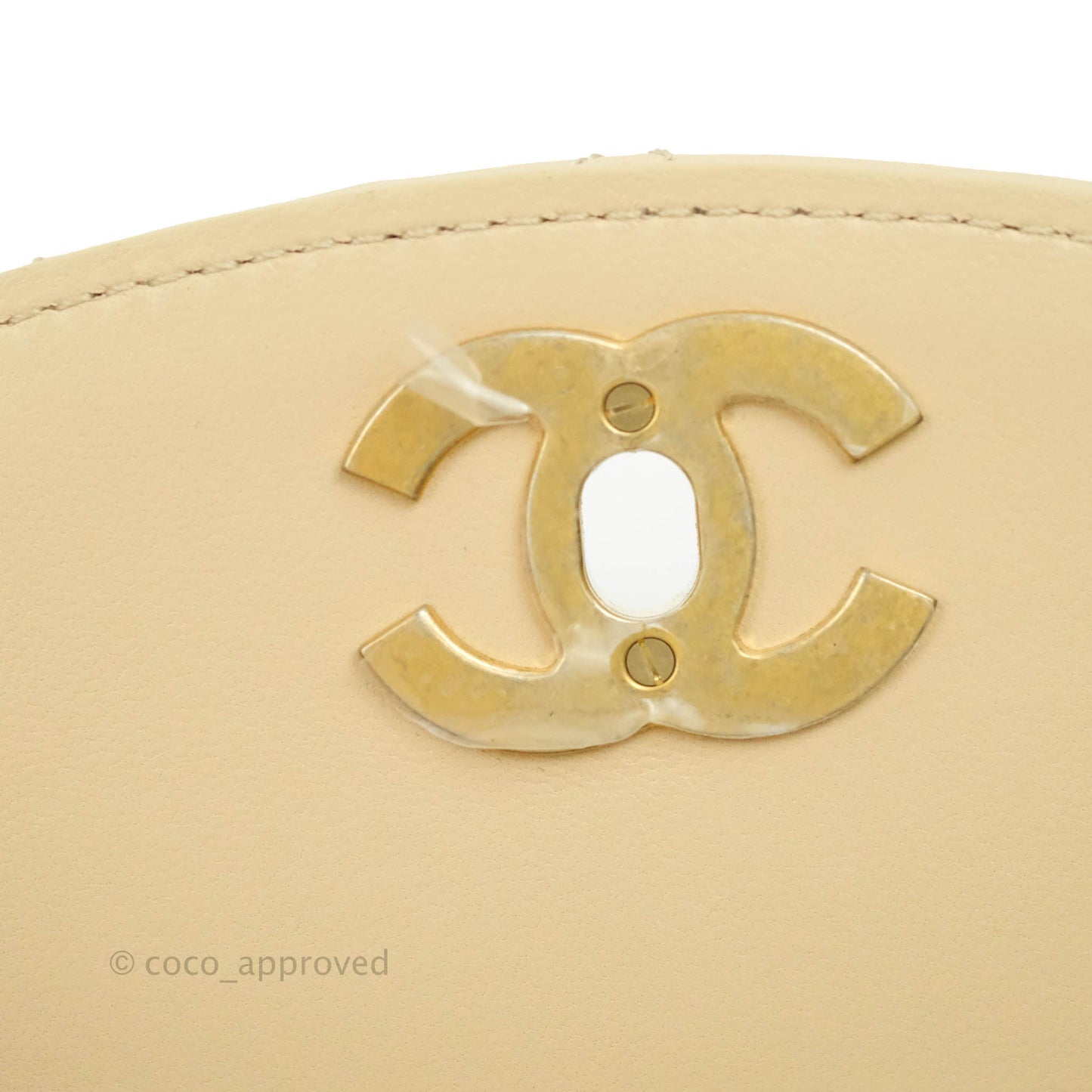 Chanel Top Handle Flap Bag Light Beige Lambskin Aged Gold Hardware