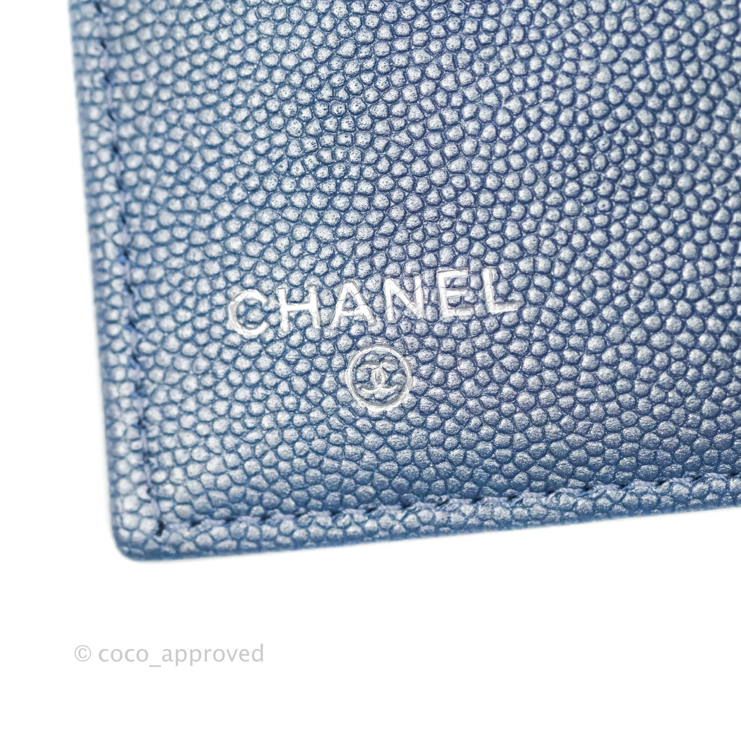 Chanel Chevron Mademoiselle Wallet Iridescent Blue Caviar Silver Hardware