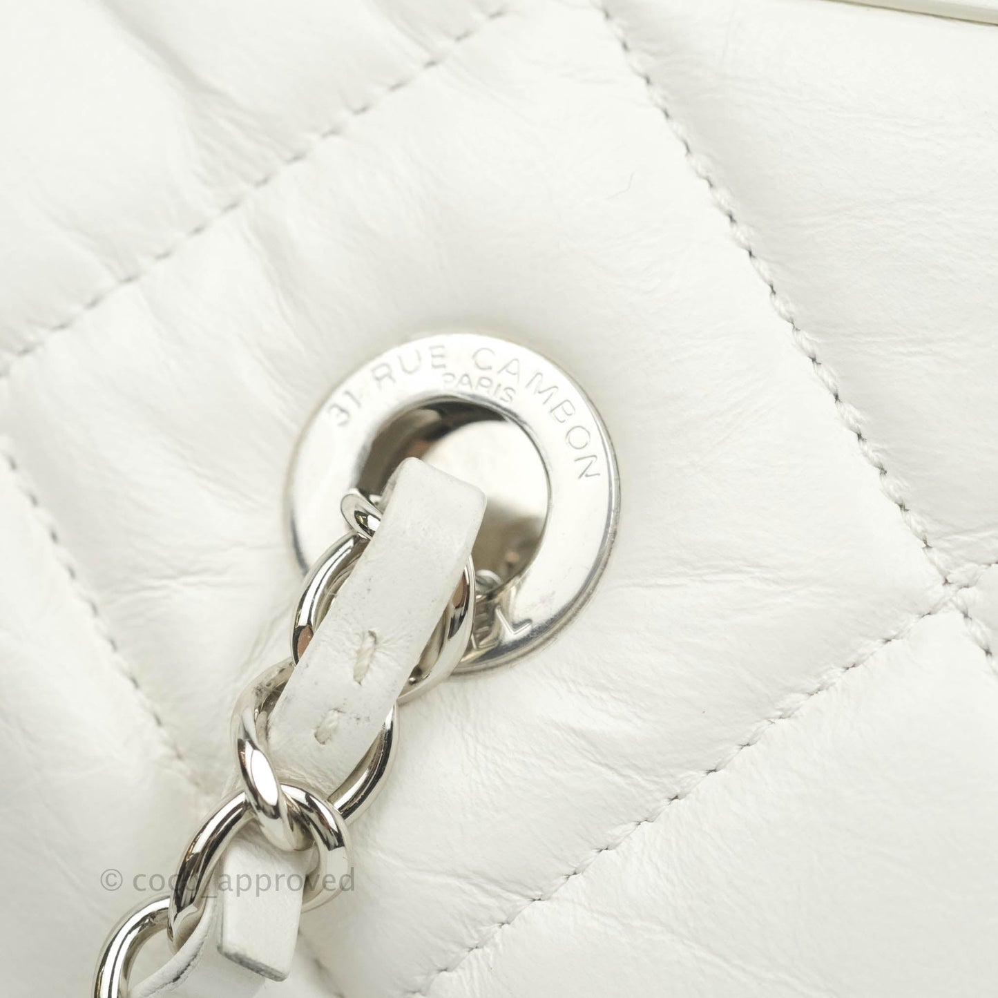 Chanel Calfskin Small Bowling Bag White Silver Hardware