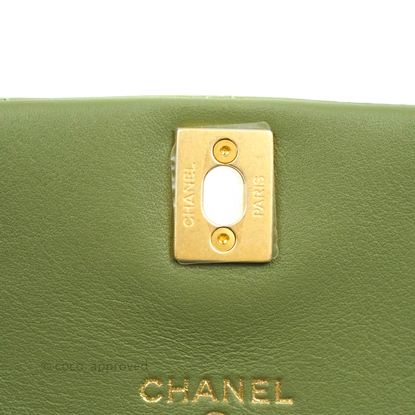 Chanel Clutch with Chain Olive Green Calfskin Aged Gold Hardware