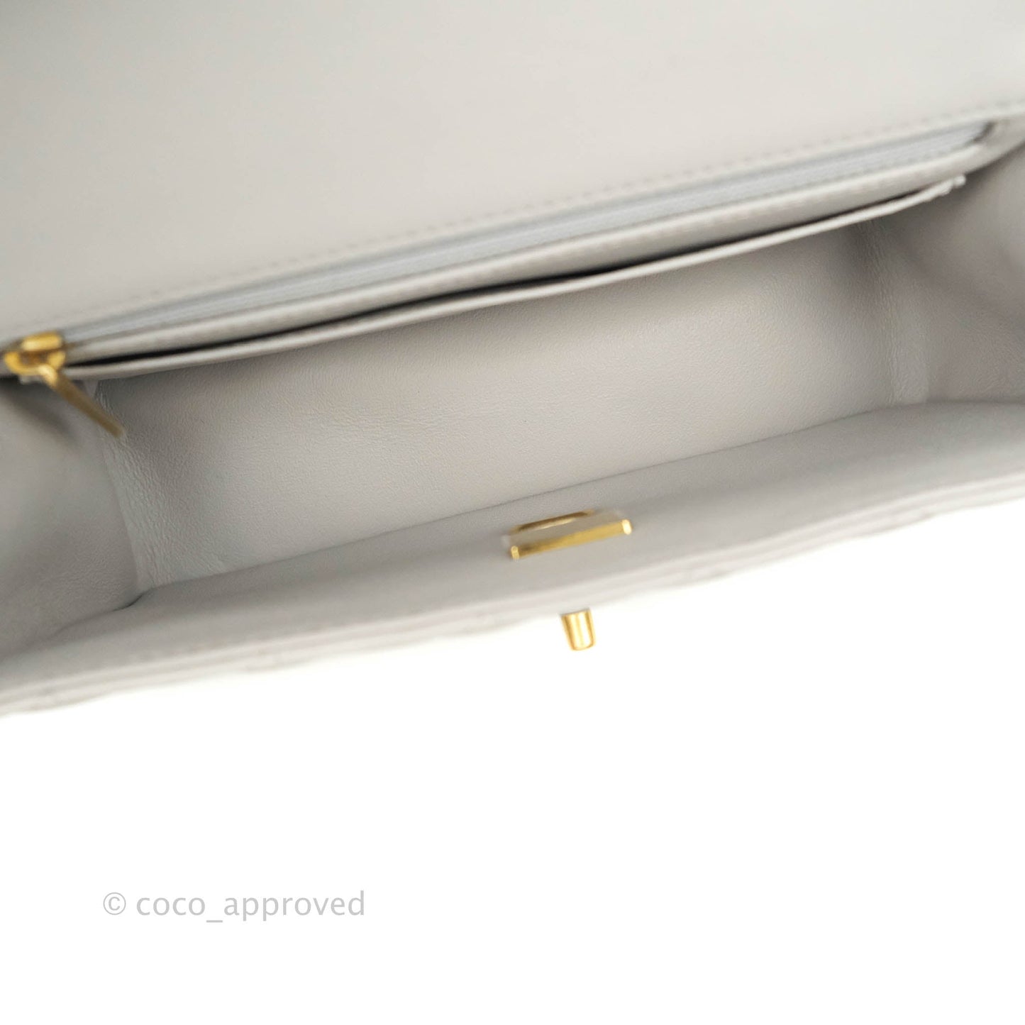 Chanel Top Handle Mini Rectangular Flap Bag Grey Lambskin Aged Gold Hardware
