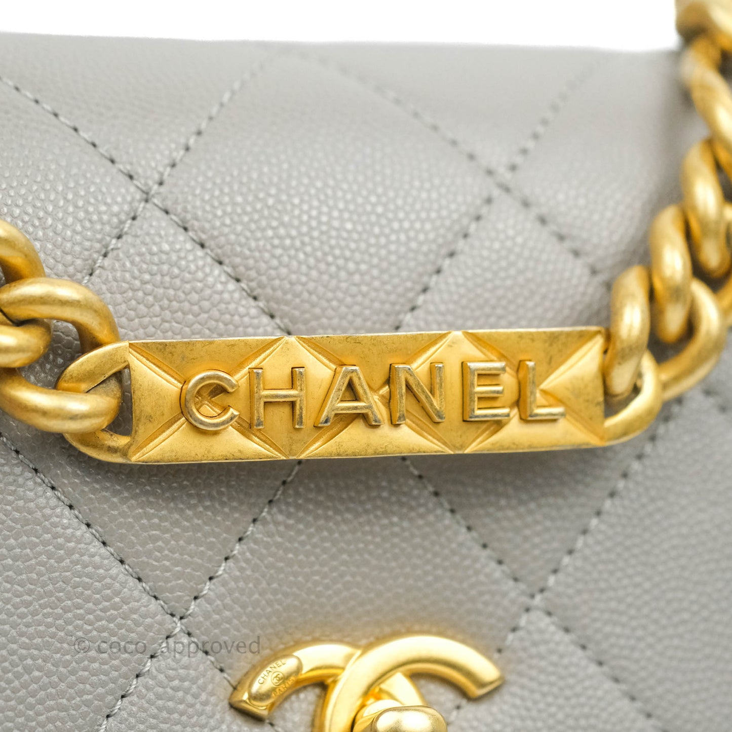 Chanel Flat Quilted Mini Flap Bag Grey Caviar Aged Gold Hardware 21B