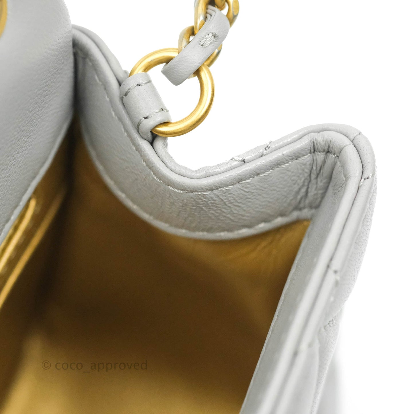 Chanel Pearl Crush Mini Square Quilted Grey Lambskin Aged Gold Hardware