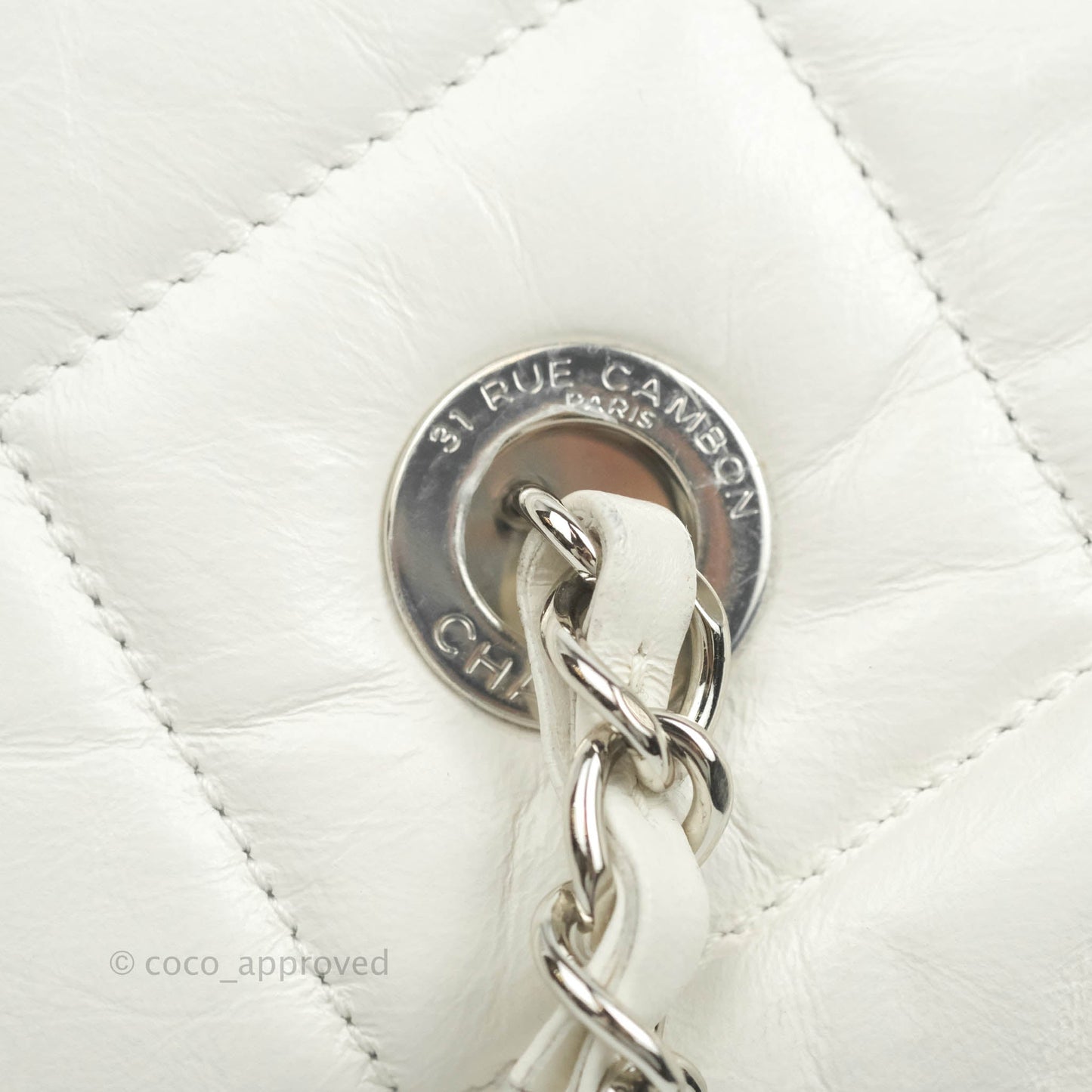 Chanel Calfskin Small Bowling Bag White Silver Hardware