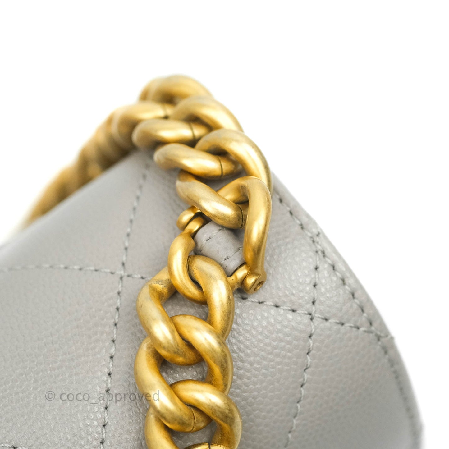 Chanel Flat Quilted Mini Flap Bag Grey Caviar Aged Gold Hardware 21B