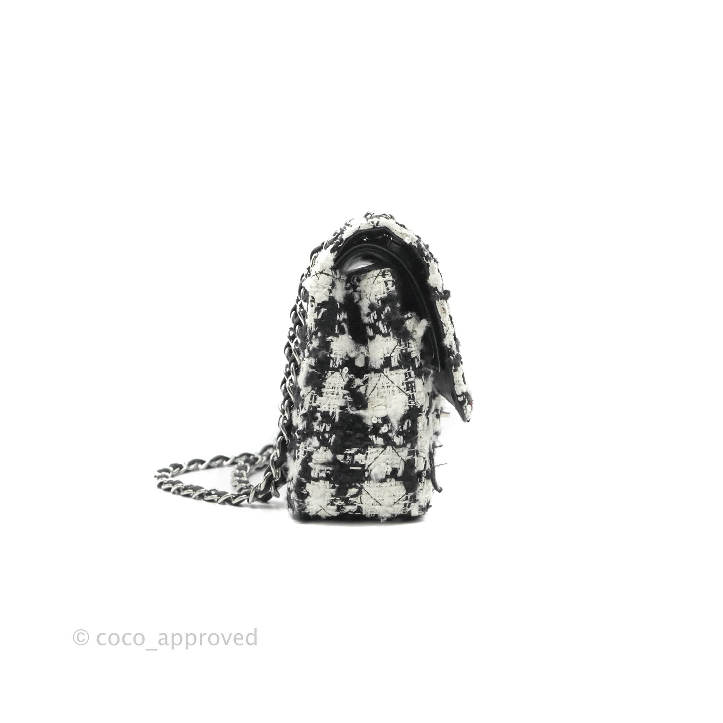 Chanel Quilted M/L Medium Double Flap Black White Tweed Silver Hardware