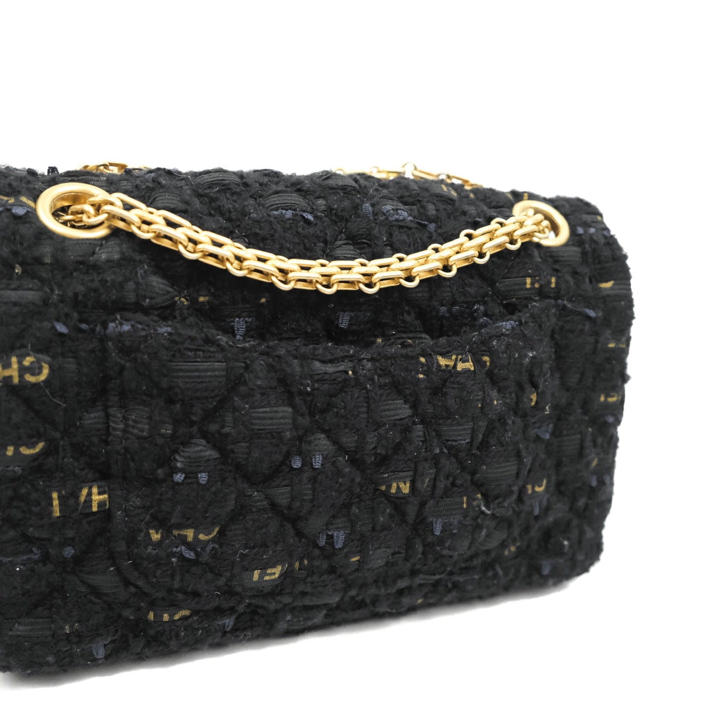 Chanel Mini Reissue 224 Tweed Black Aged Gold Hardware