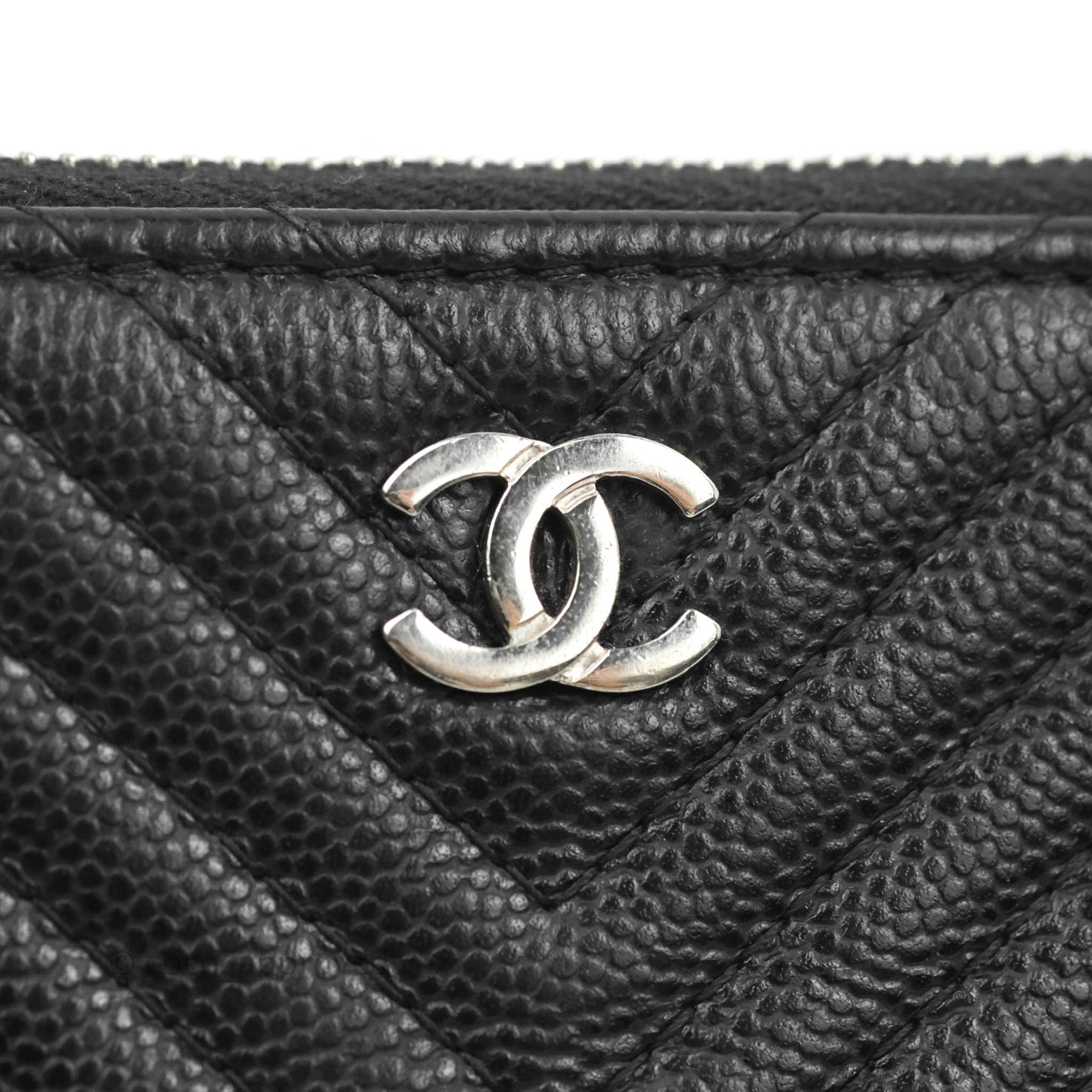 Chanel Chevron Mini O Case Black Caviar Silver Hardware