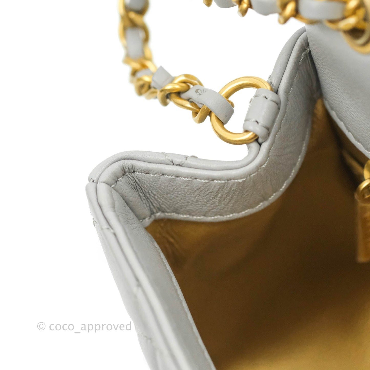 Chanel Pearl Crush Mini Square Quilted Grey Lambskin Aged Gold Hardware