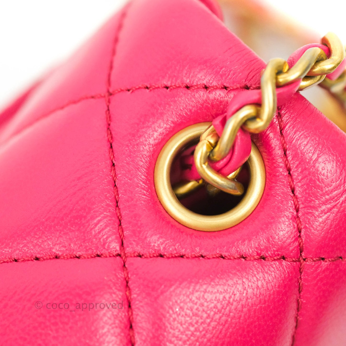 Chanel Pearl Crush Mini Square Quilted Pink Lambskin Aged Gold Hardware