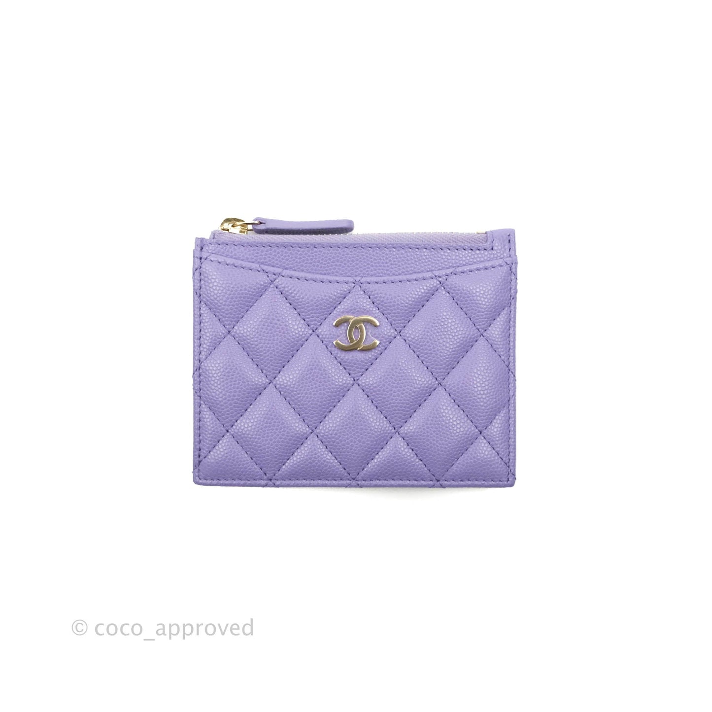 Chanel Quilted CC Zipped Card Holder Caviar Purple Gold Hardware