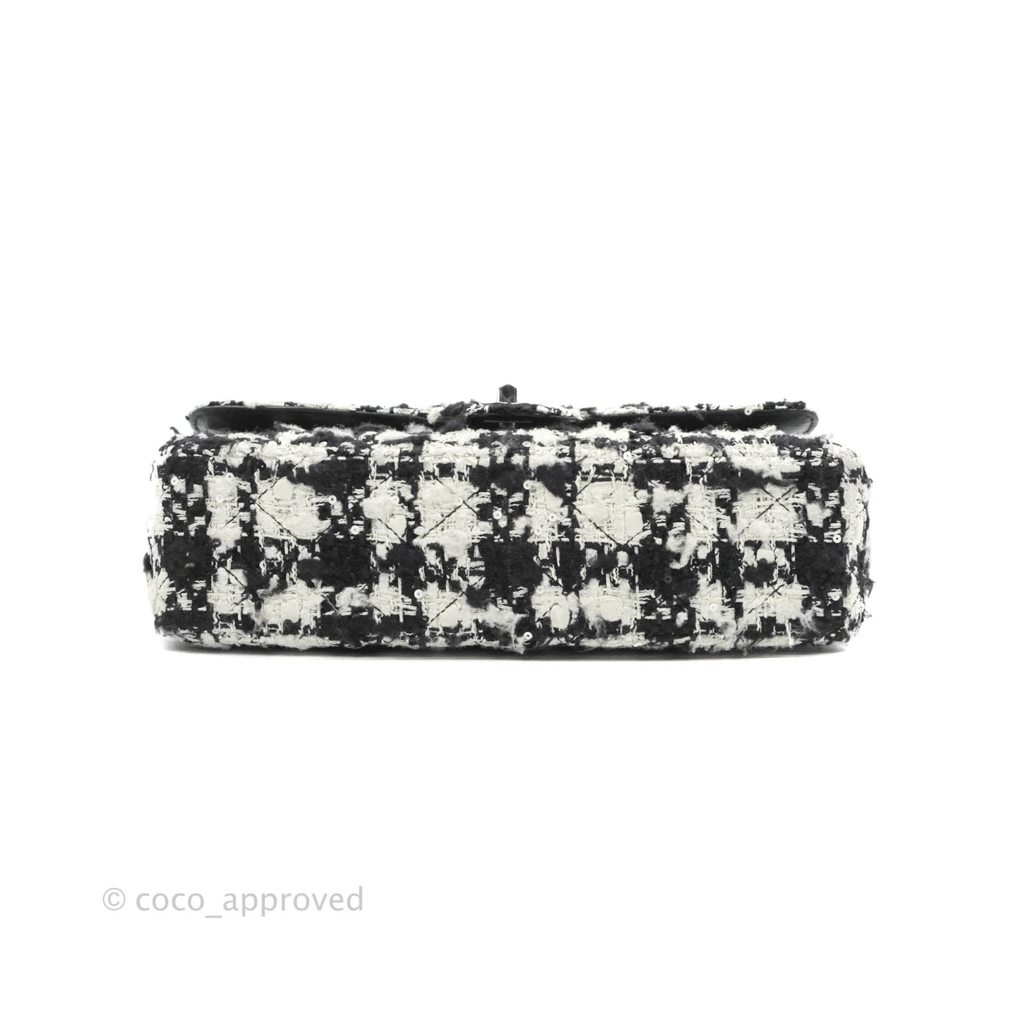 Chanel Quilted M/L Medium Double Flap Black White Tweed Silver Hardware