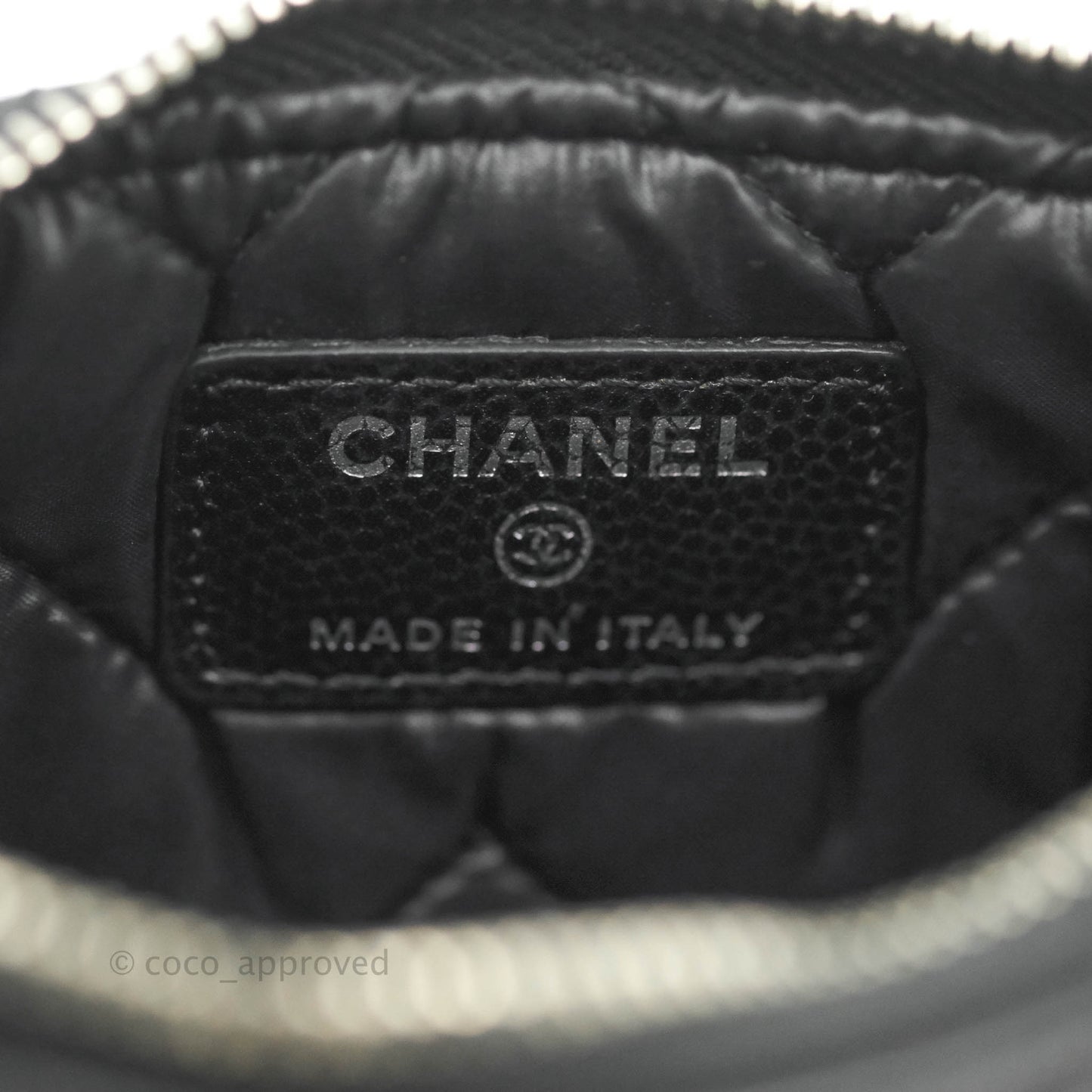 Chanel Chevron Mini O Case Black Caviar Silver Hardware