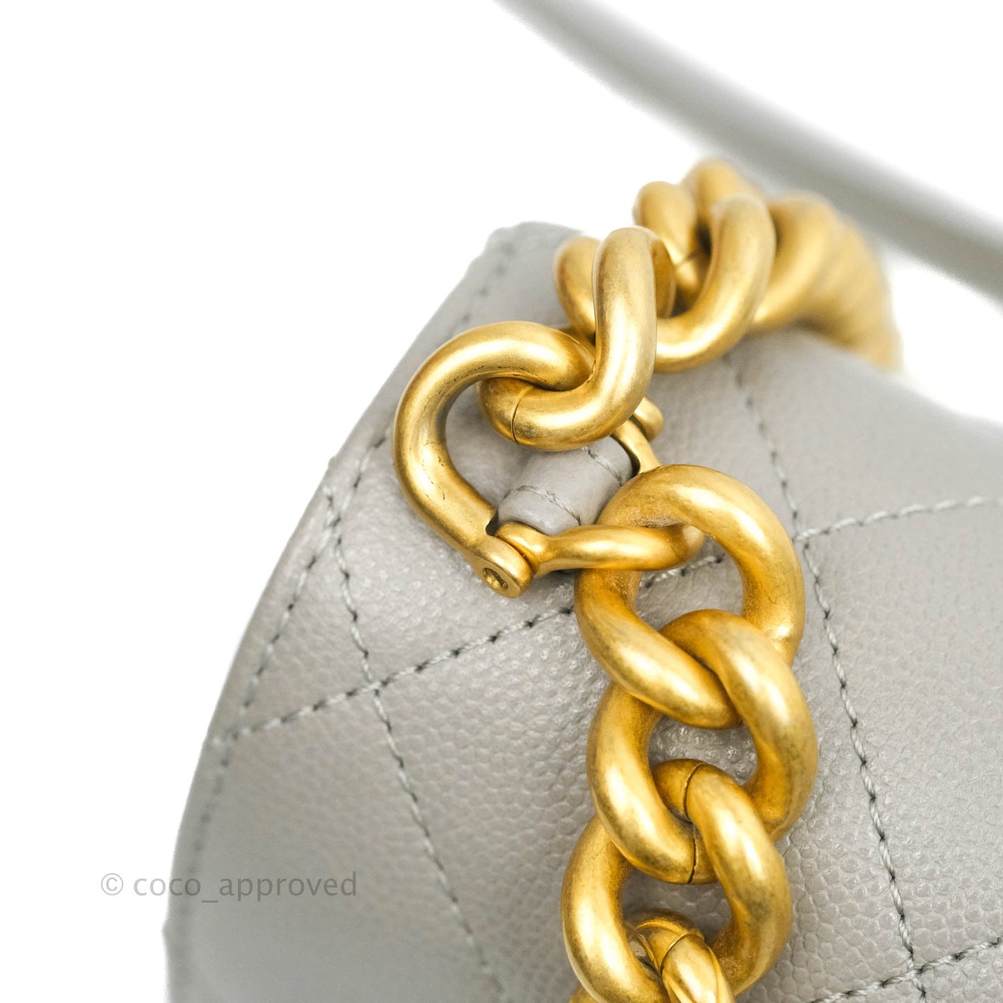 Chanel Flat Quilted Mini Flap Bag Grey Caviar Aged Gold Hardware 21B