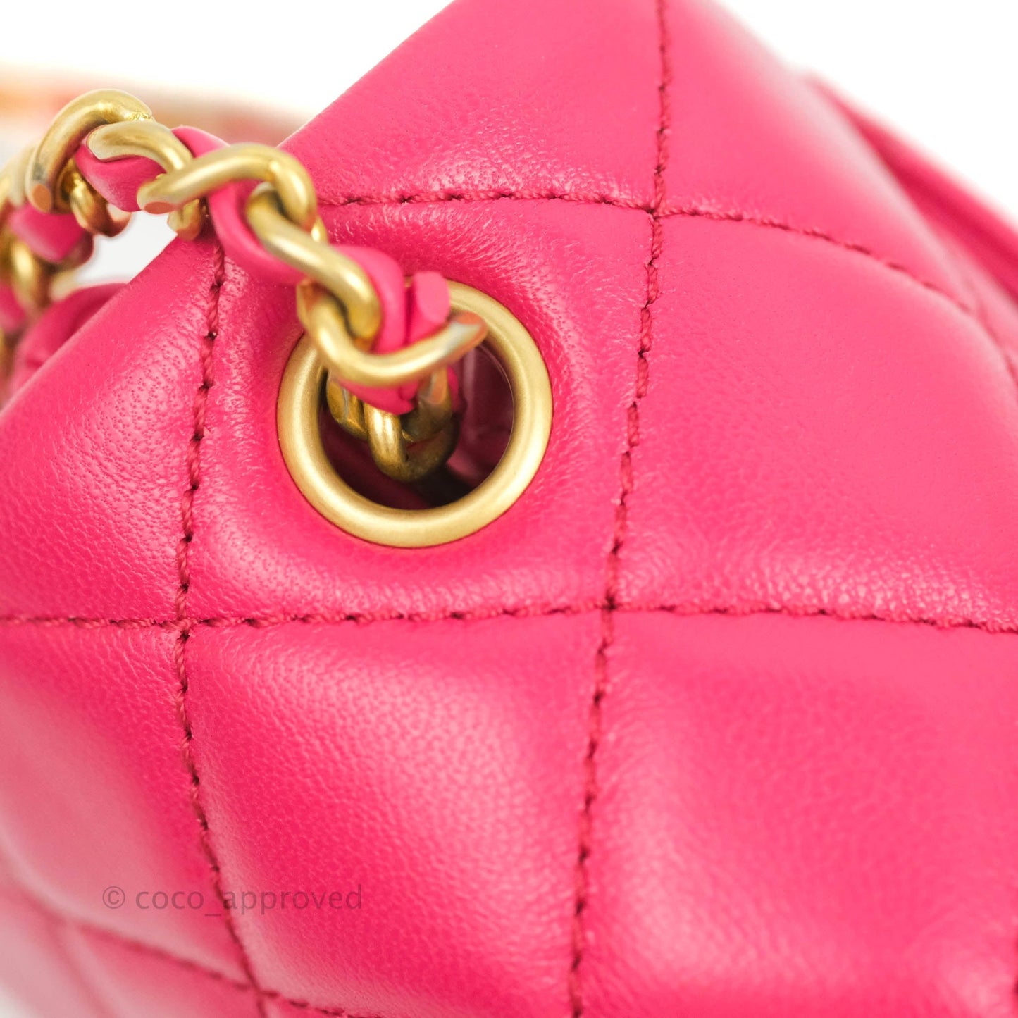 Chanel Pearl Crush Mini Square Quilted Pink Lambskin Aged Gold Hardware