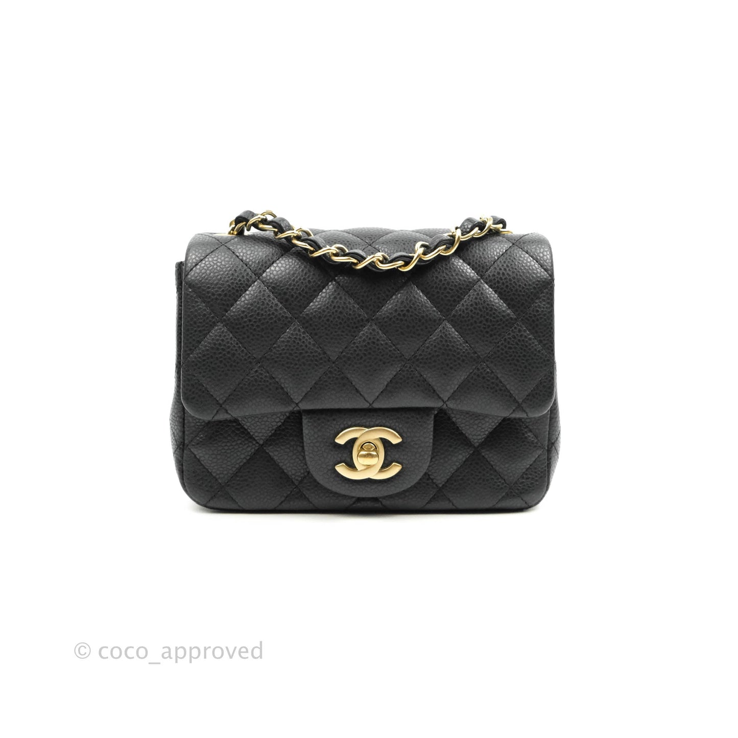 Chanel Quilted Mini Square Iridescent Black Caviar Matte Gold Hardware