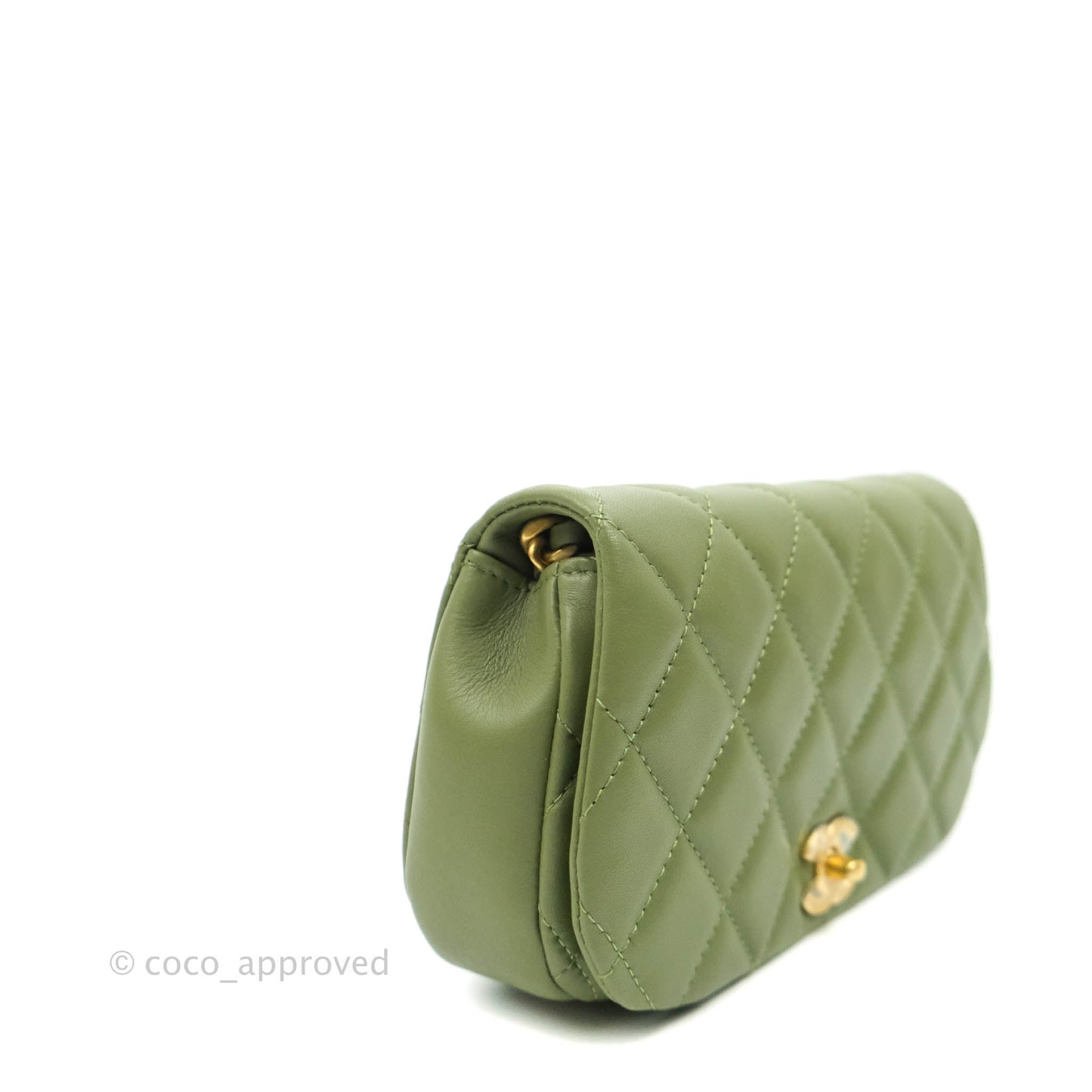 Chanel Clutch with Chain Olive Green Calfskin Aged Gold Hardware