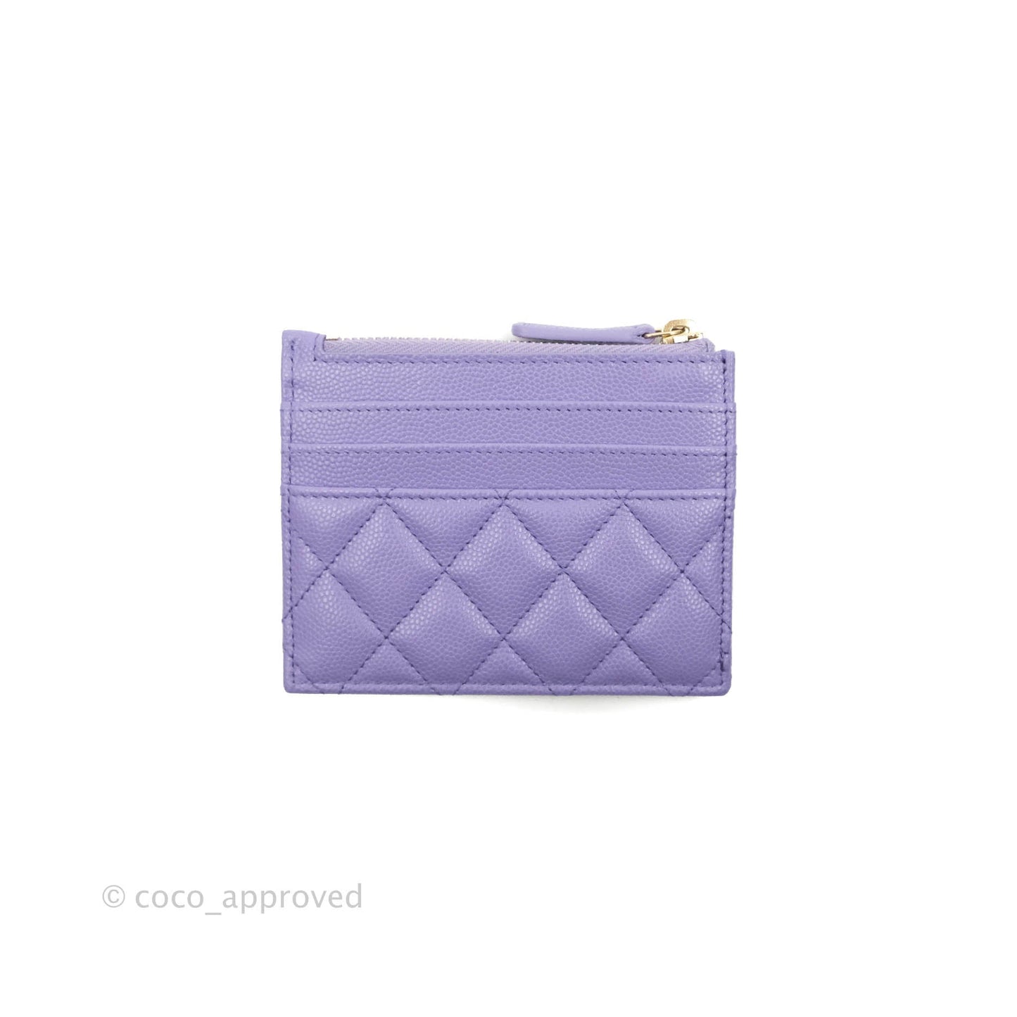 Chanel Quilted CC Zipped Card Holder Caviar Purple Gold Hardware