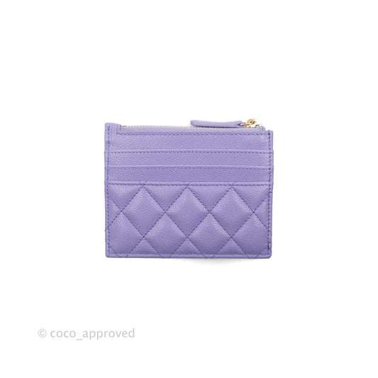 Chanel Quilted CC Zipped Card Holder Caviar Purple Gold Hardware