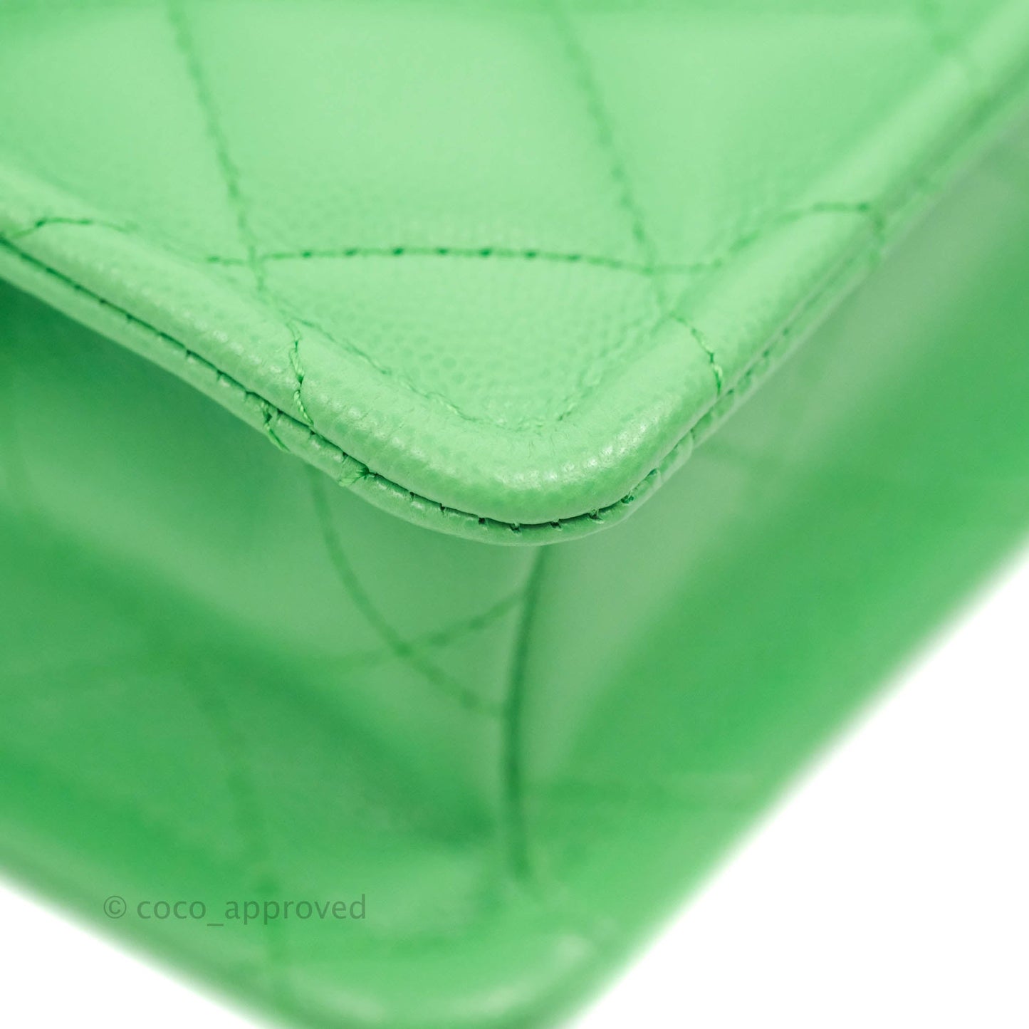 Chanel Mini Square Sweet Quilted Flap Green Caviar Aged Gold Hardware 21P