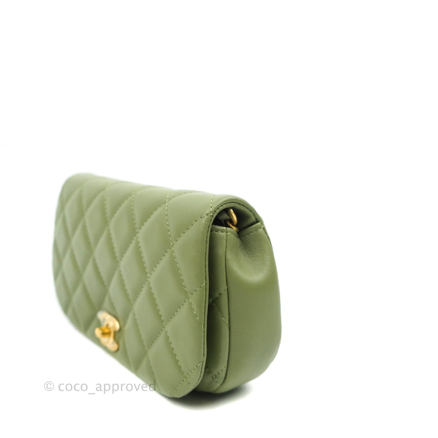 Chanel Clutch with Chain Olive Green Calfskin Aged Gold Hardware