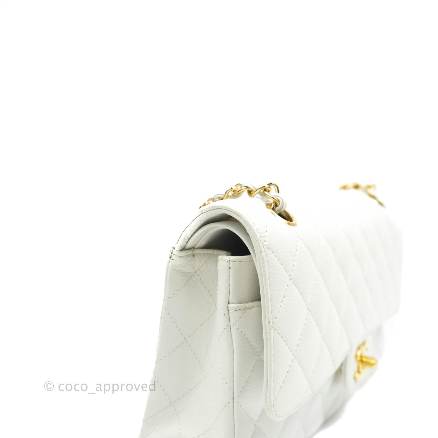 Chanel Quilted M/L Medium Double Flap White Caviar Gold Hardware