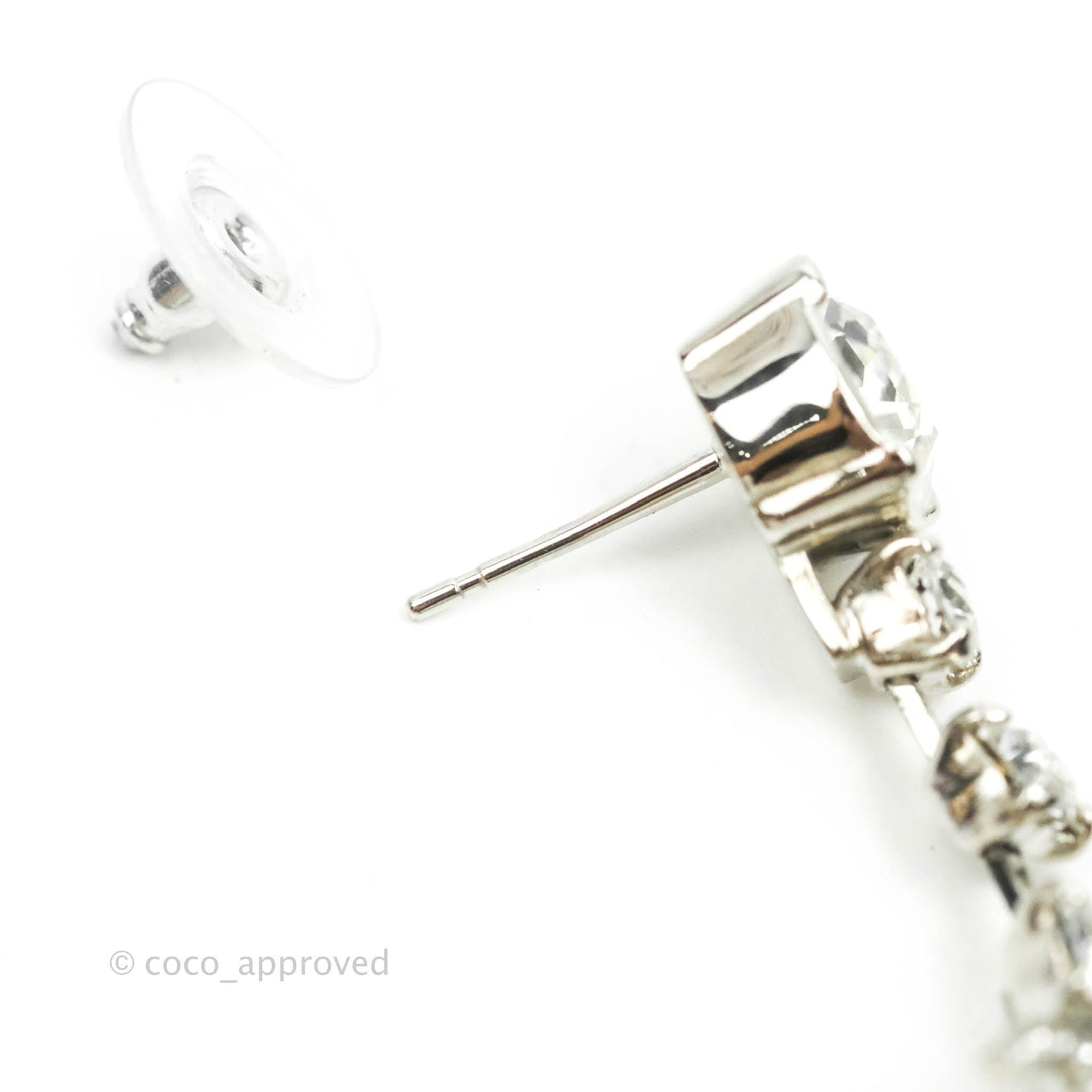 Chanel Crystal CC Star Drop Earrings Silver Tone 20P