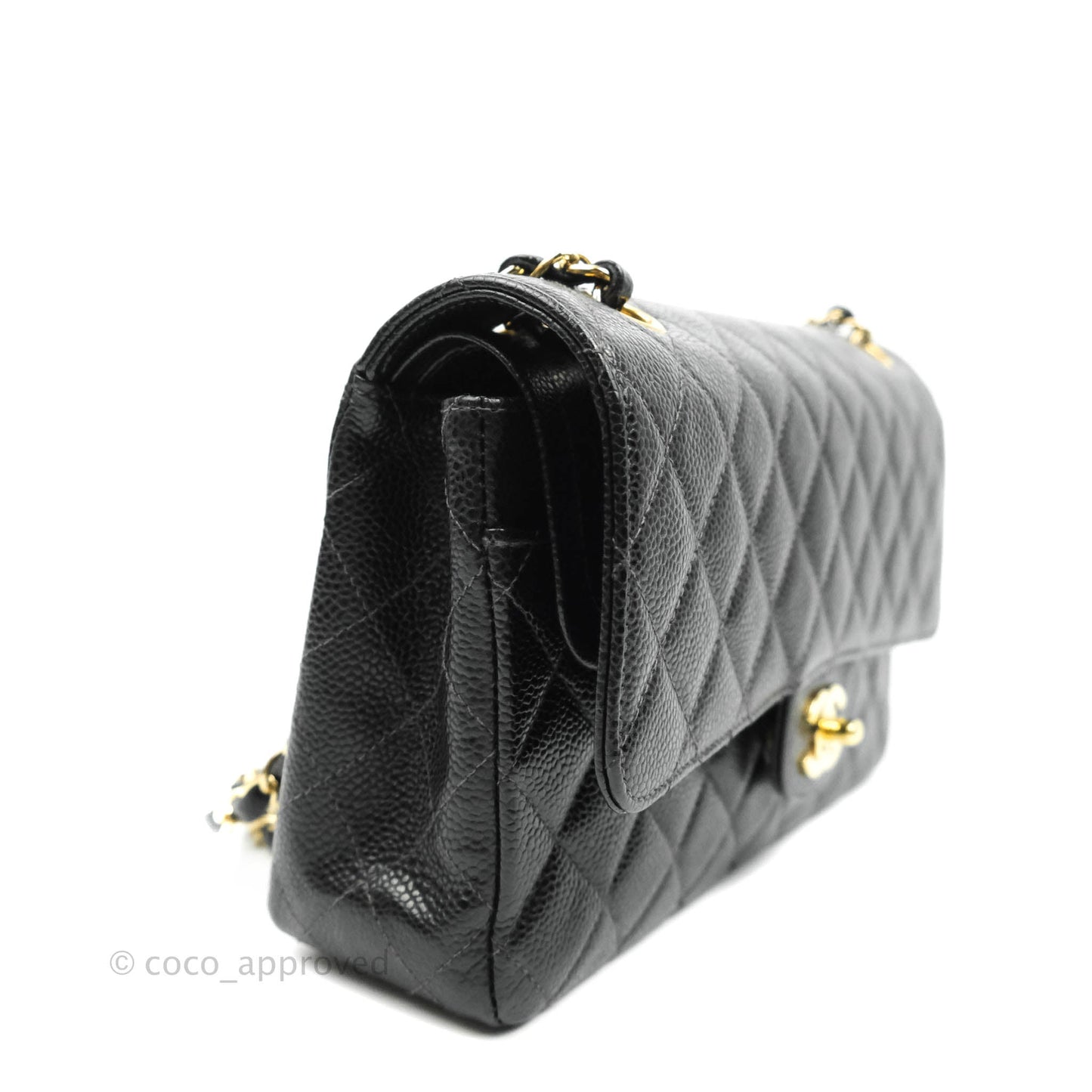 Chanel Classic M/L Medium Double Flap Black Caviar 24K Gold Hardware