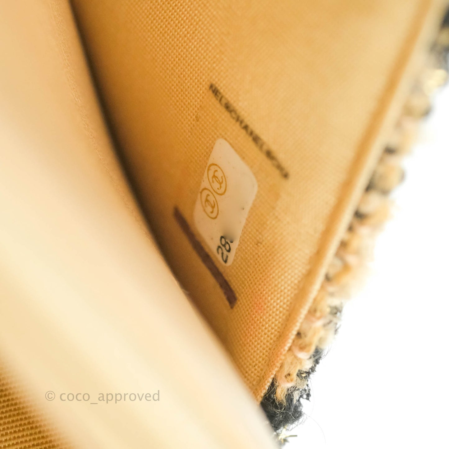 Chanel 19 Wallet On Chain WOC Houndstooth Beige Black Tweed Gold Hardware
