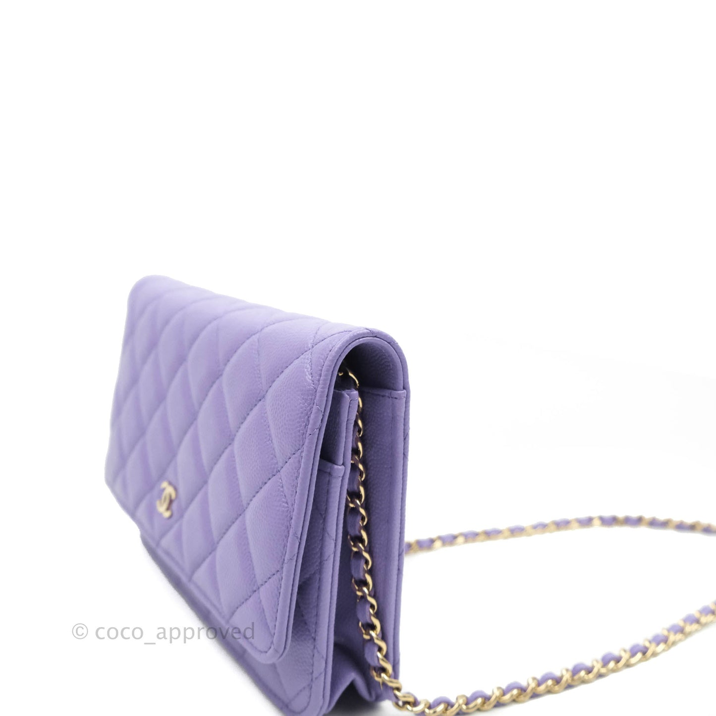 Chanel Quilted Wallet on Chain WOC Purple Caviar Gold Hardware 20S