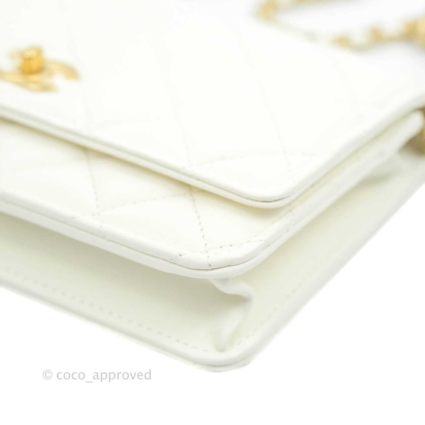 Chanel Quilted Pearl Crush Wallet on Chain WOC White Lambskin Aged Gold Hardware