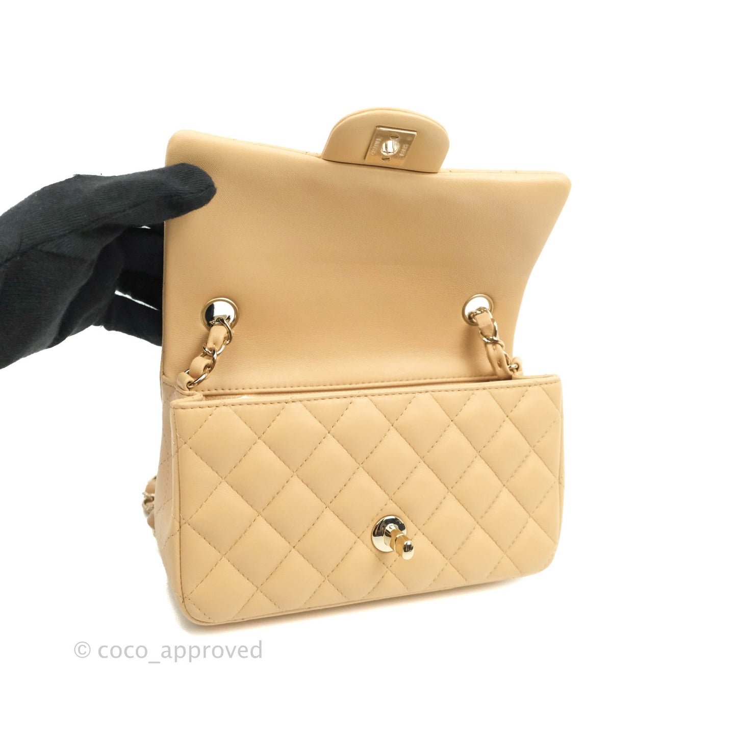 Chanel Classic Mini Rectangular Flap Beige Lambskin Gold Hardware 22C
