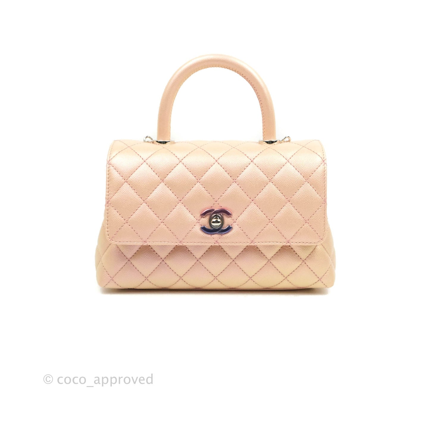 Chanel Small Quilted Coco Handle Iridescent Light Pink Caviar Rainbow Hardware