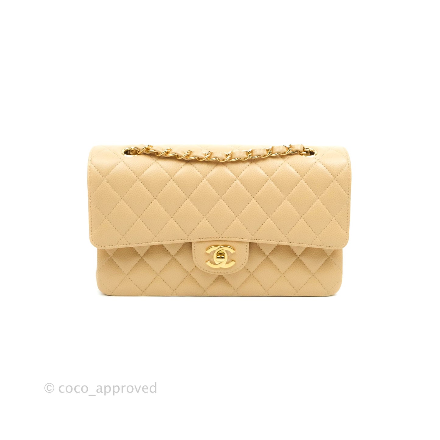 Chanel Classic M/L Medium Double Flap Beige Caviar Gold Hardware
