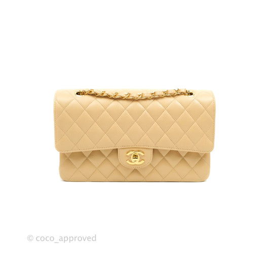 Chanel Classic M/L Medium Double Flap Beige Caviar Gold Hardware