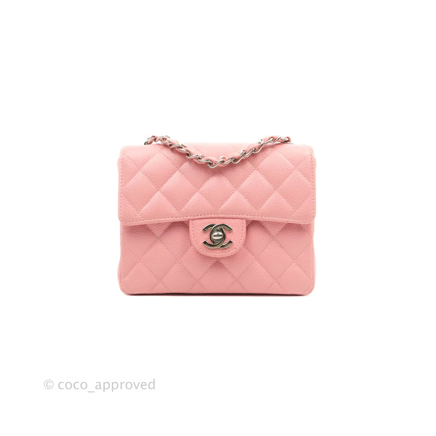 Chanel Quilted Vintage Mini Square Flap Pink Caviar Silver Hardware