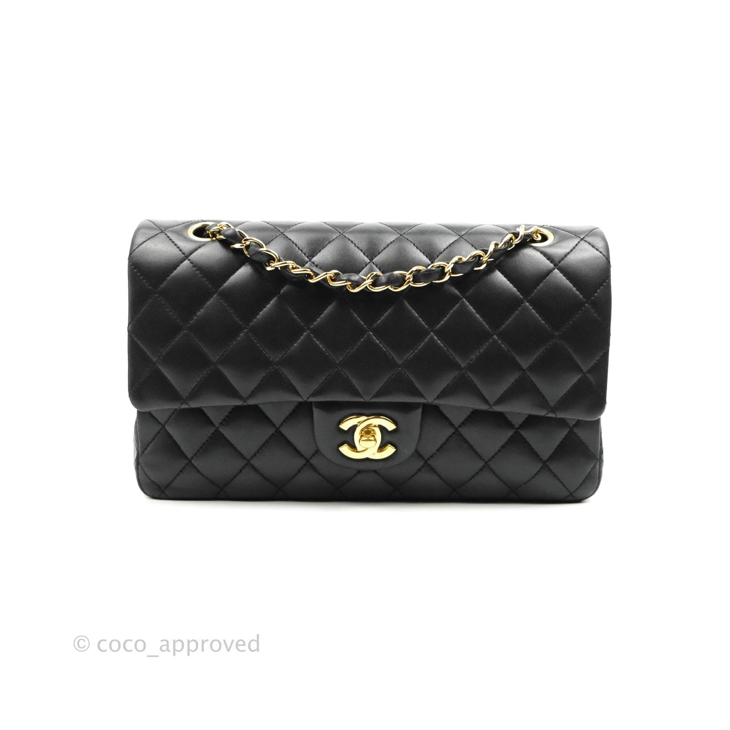 Chanel Classic M/L Medium Double Flap Black Lambskin Gold Hardware