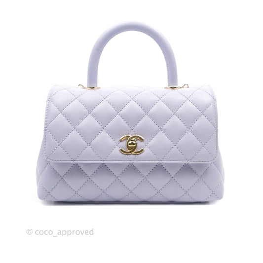 Chanel Mini (Small) Coco Handle Quilted Purple Lilac Caviar Gold Hardware 21K