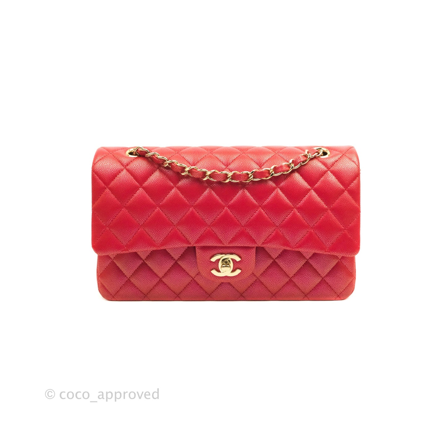 Chanel Classic M/L Medium Double Flap Iridescent Red Caviar Gold Hardware 21S