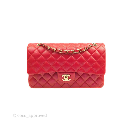 Chanel Classic M/L Medium Double Flap Iridescent Red Caviar Gold Hardware 21S
