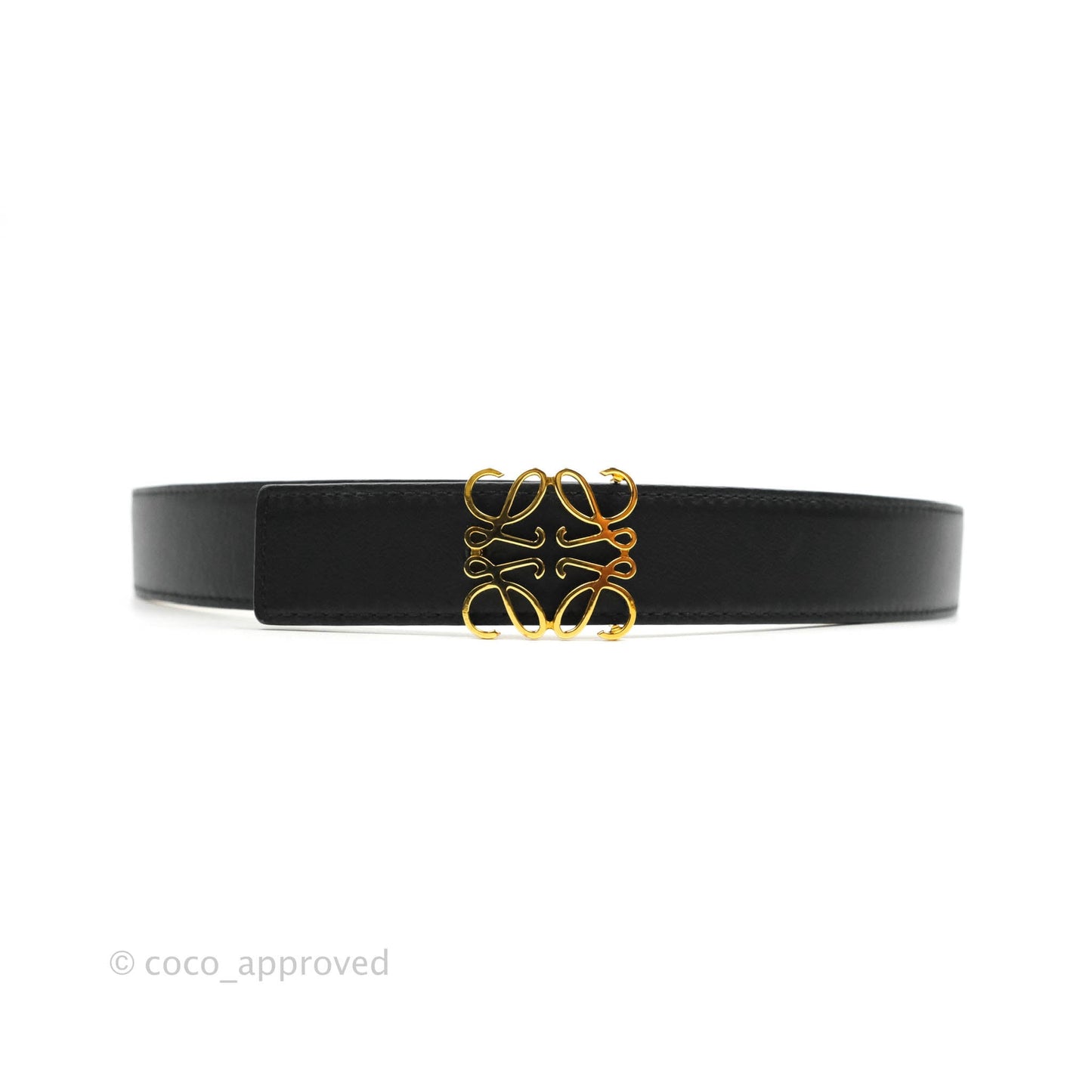 Loewe Anagram Buckle Tan Black Calfskin Reversible Belt