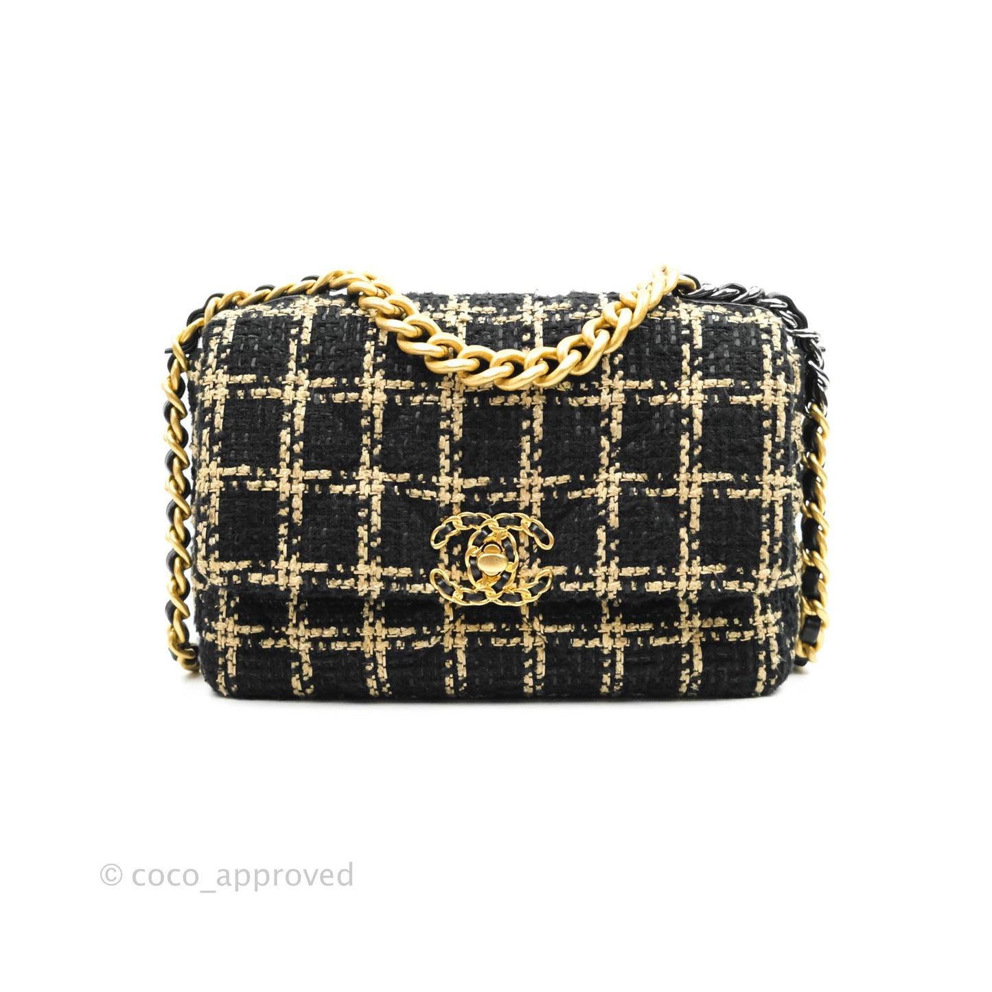Chanel 19 Small Tweed Black Beige Mixed Hardware