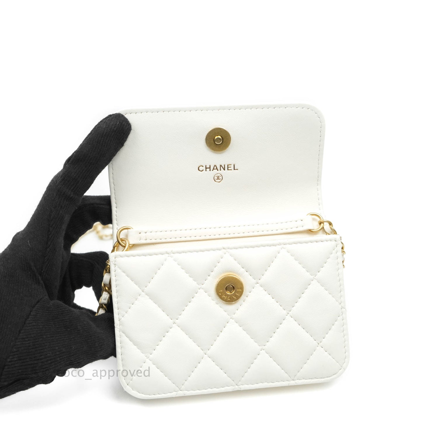 Chanel Mini Pearl Crush Clutch With Chain White Aged Gold Hardware